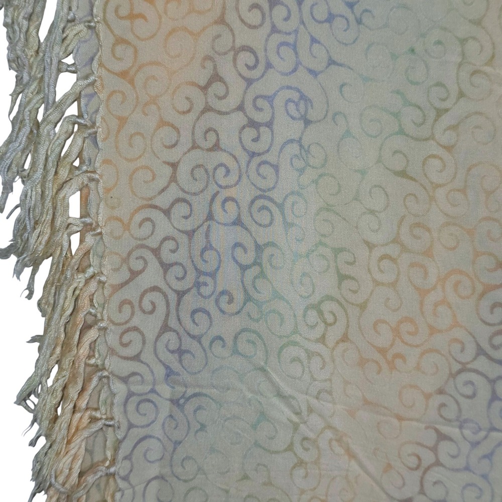 Sarong Wrap Scarf Headwrap Women One Size Pastel Multicolor Boho Fringe EUC - Picture 6 of 6